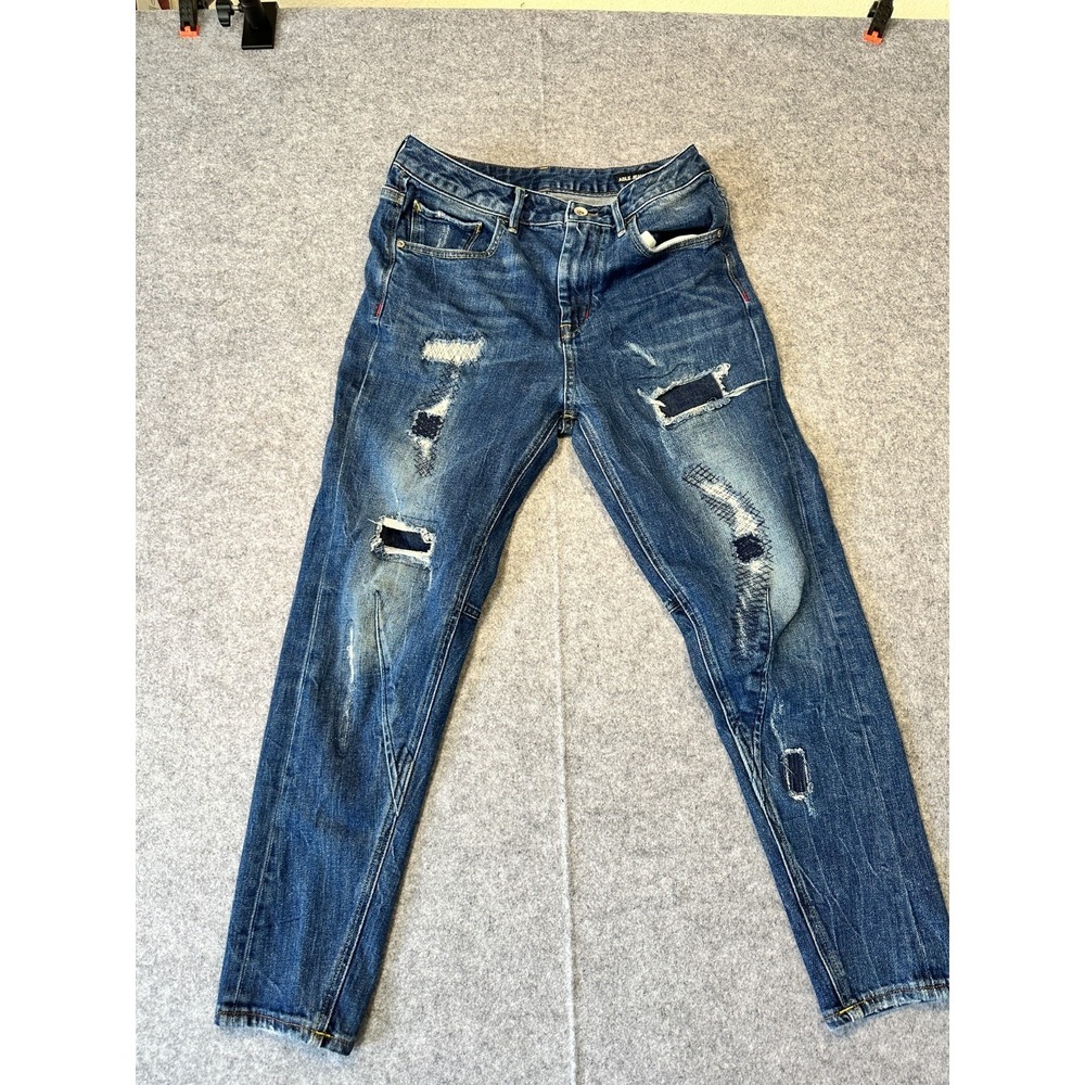 Able Jeans Womens Blue 30x25.5 Denim 3D Boyfriend Tapered Distressed Patchwork